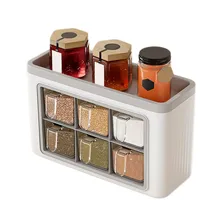 Gewürzbehälter, Wandmontage, Küche, Pfeffer, Aufbewahrungsbox, selbstklebendes Gewürzglas-Set, mit starker Klebemontage und vielseitiger Gewürzaufbewahrung, 28,5 x 11 x 18 cm, weiß, für Zuhause,