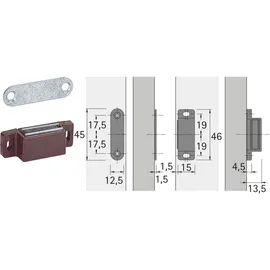 Hettich MB-Haftmagnetschnäpper 4kg, B 46mm, H 13,5mm T 15mm, M 71/GP 2, 13141 weiß