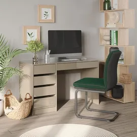 Vicco Schreibtisch Sherry, Greige Hochglanz, 55 x 120 cm mit Schubladen, Model 57919 - Grau