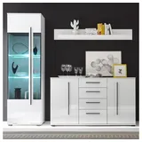 Lomadox Wohnmöbel-Set COLORADO-61 in weiß Hochglanz mit Vitrine inkl. led Tür mit Grauglas BxHxT: 225x200x42cm