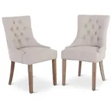 Esszimmerstuhl 2er-Set, Chesterfield-Design, Beige, Beine Holz, Polsterstuhl im Set, eleganter Stuhl, Belastbarkeit 110 kg, Raburg Isabella