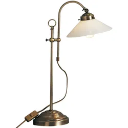 Nachttischleuchte Antik Glas Retro Leselampe Tischleuchte Schlafzimmer Vintage, Metall altmessing Glas, opal, 1x E14, LxH 33x54 cm