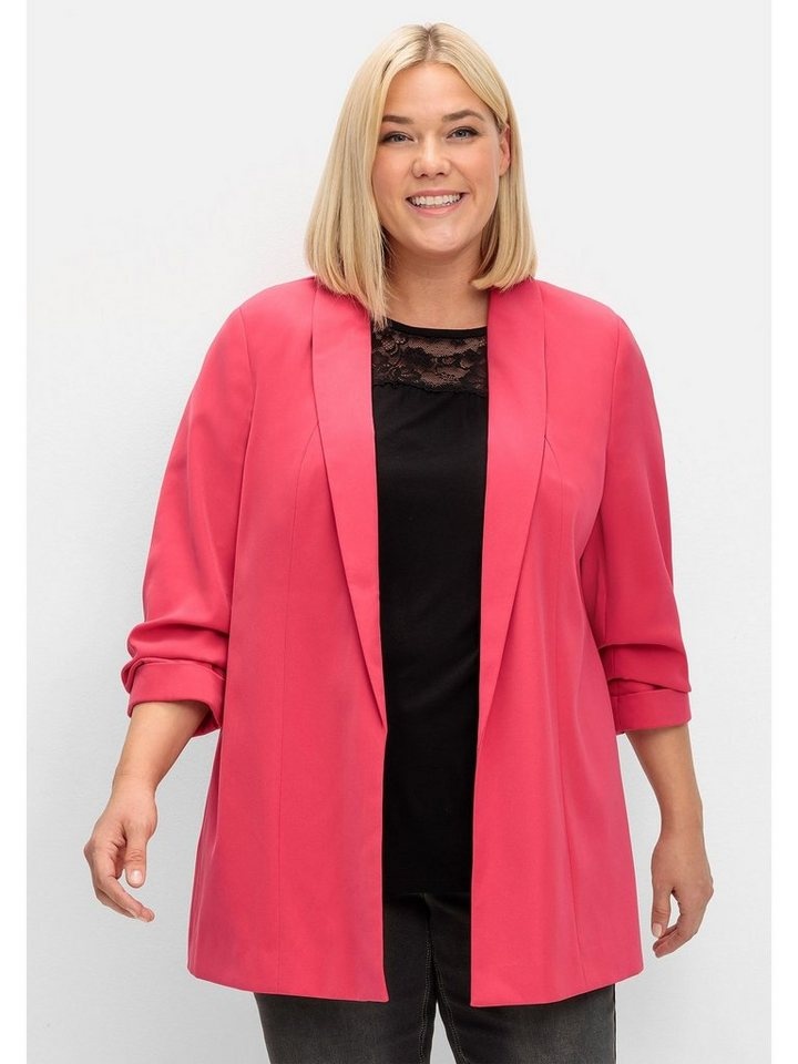 Sheego Longblazer Große Größen mit Schalkragen und gerafftem 3/4-Arm rosa 44