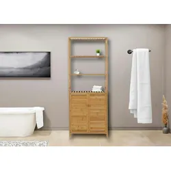 Mendler Hochschrank HWC-B18, Badschrank Badregal Schrank Regal, 2 Türen 4 Regalböden Bambus MDF 168x64x33cm