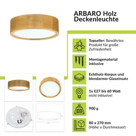 Licht-Erlebnisse Deckenleuchte Wohnzimmer Eiche rund Holz Lampe