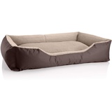 BedDog Hundebett Teddy, Hundesofa aus Cordura und Microfaser-Velours, waschbares Hundebett mit Rand, Hundekissen Vier-eckig, für drinnen, draußen, Größe XXL, braun-beige