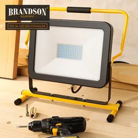 Brandson 100 Watt LED Baustrahler - Arbeitsscheinwerfer - Bauscheinwerfer - 126 SMD LEDs - Standgestell und Tragegriff - 10000 Lumen - 4 m Stromkabel