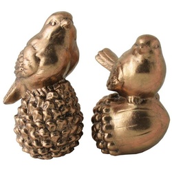 440s Gartenfigur 440s Vogelpaar auf Eichel und Zapfen sitzend, (2er-Set) braun