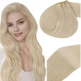 LaaVoo Echthaar Tressen zum Einnähen Blond Remy Tressen Extensions Echthaar Bleiche Blondine Haartressen Echthaar Blond Haarverlängerung Echthaar Extensions 40cm 100g