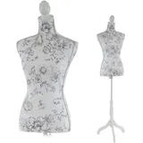 Mendler Schneiderpuppe T222, Schaufensterpuppe Torso weiblich, Fiberglas ~ Wei√ü mit Blumen