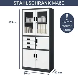 Jan Nowak Vitrinenschrank GEDO 185 x 90 x 40 cm Anthrazit-Weiß