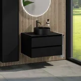 rivea Dia Unterschrank B: 80 mit 2 Auszügen, Waschtisch Ø 38 cm schwarz matt, BR0535BM+BR0032BM+BN0402BM,