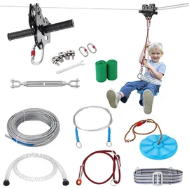 Vevor Zipline Seilrutsche, 35,58 m Seilbahn, Zip Line Kit für Kinder und Erwachsene.) bis 150 kg, Backyard Zip Line Kit mit Verbessertem Federbremssystem, Seilbahn Garten (Nur für Teenager. Nicht für