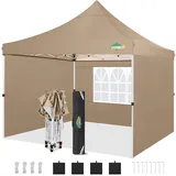 COBIZI Pavillon 3x3 mit 3 seitenwänden & 4 Sandsäcke, faltpavillon 3x3 wasserdicht stabil, Pop Up Pavillon UV-Schutz 50+ Partyzelt Gartenpavillon für Strand Hochzeit Camping, Khaki