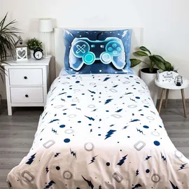 AC-Deco Game Over Baumwolle Blau 140 x 200 cm + 70 x 90 cm