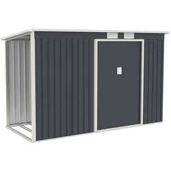 Metall Gerätehaus mit Holzunterstand