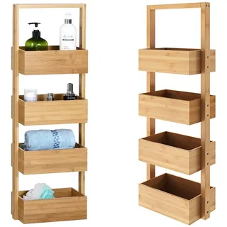CASARIA Badregal Stehend Schmal Bambus 4 Körben Bad Regal Organizer