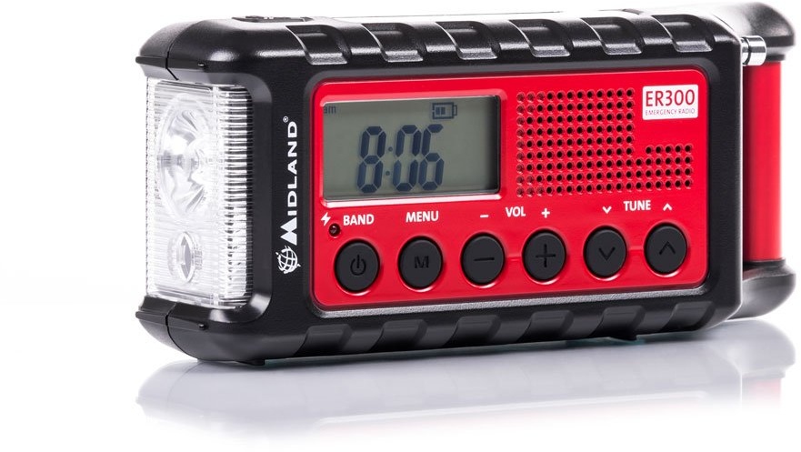 Midland ER300 multifunktionales Emergency Kurbel-Radio, Powerbank, AM/FM-Funkempfänger, Dynamo-Taschenlampe, wiederaufladbare Akkus, USB-Kabel, C1173