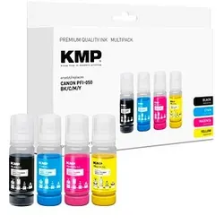 KMP  schwarz, cyan, magenta, gelb Tintenflaschen kompatibel zu Canon PFI-050 BK/C/M/Y, 4er-Set