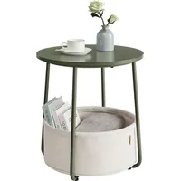 VASAGLE Beistelltisch, rund, mit Korb Ø45 cm, Waldgrün-Cremeweiß -