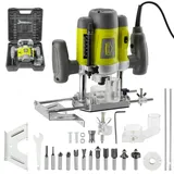 DEWINNER Elektronik Oberfräse Fräser 1200W,Ø 6 und 8 mm,Drehzahlregelung, Parallelanschlag, Absaugadapter, Set 12-teilig