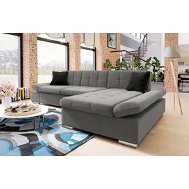 Mirjan24 Ecksofa Malwi mit Regulierbare Armlehnen, Schlaffunktion und Bettkasten, L-Form Sofa vom Hersteller (Polo 894 + Polo 897, Seite: Rechts) - Schwarz/Grau