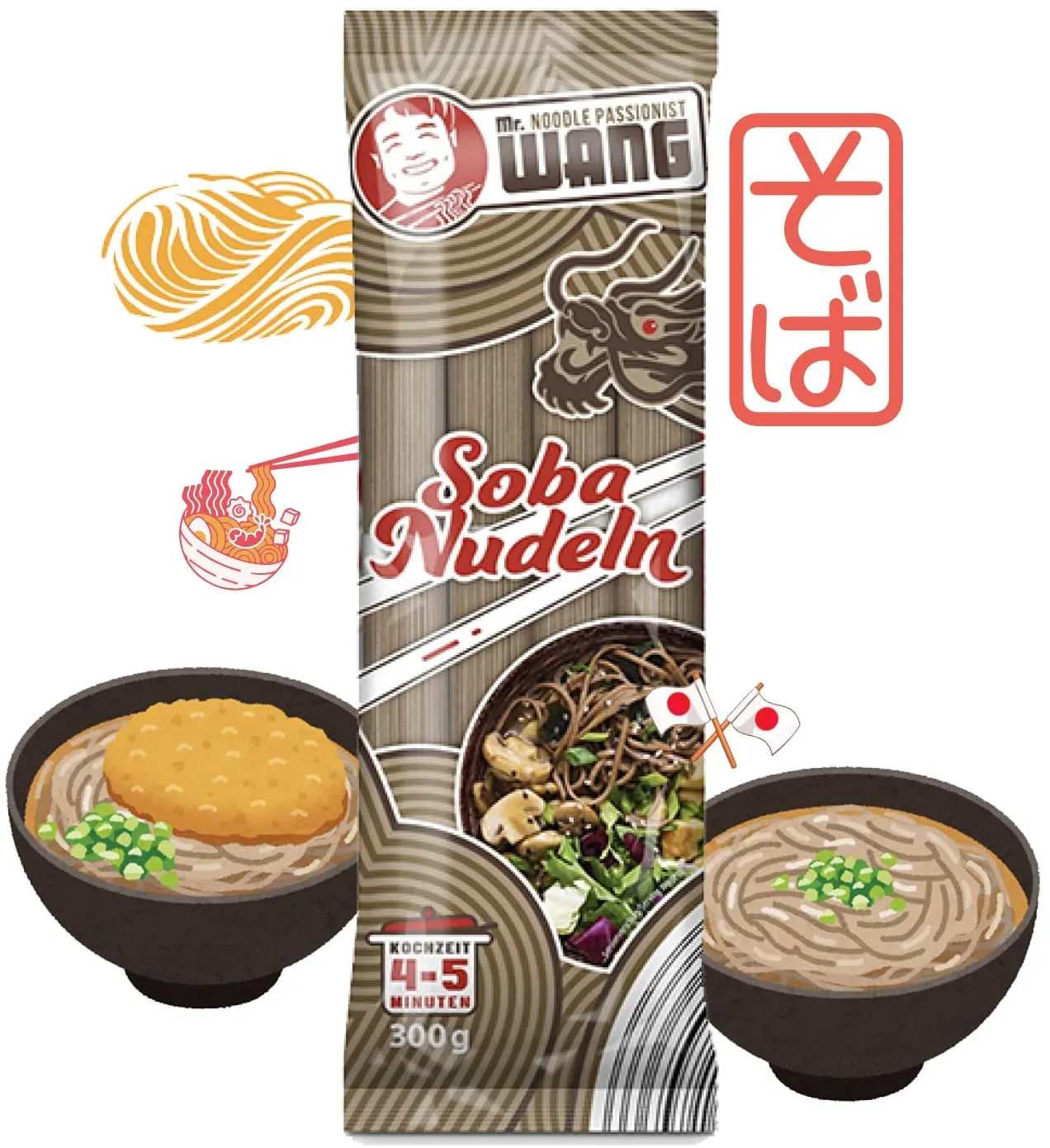 Soba Nudeln 300g - Japanische Weizennudeln mit herb-nussigem Geschmack aus Buchweizen für Suppen und Wok Gerichte - Vegan