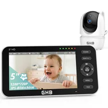 GHB Babyphone mit Kamera 5 Zoll 720P HD Display mit bis zu 168h Akkulaufzeit im VOX Schlafmodus Split-Screen-Anzeige Nachtsicht 4X Zoom Schwenkbar