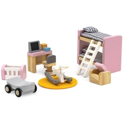 TikTakToo Puppenhausmöbel Schlafzimmer, Kinderzimmer, Küche, Bad, Wohnzimmer für Biegepüppchen rosa