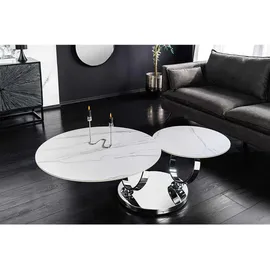 Riess-Ambiente Couchtisch DANCING RINGS weiß rund drehbar Marmor Keramik, Chrome Gestell