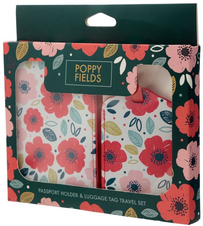 Poppy Fields Mohn Reisepasshülle und Gepäckanhänger Set