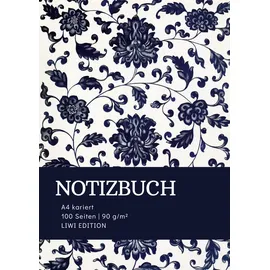 LIWI Literatur- und Wissenschaftsverlag Notizbuch A4 kariert - 100 Seiten Soft Cover floral blau