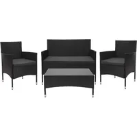 Poly-Rattan Garnitur HHG-813, Balkon-/Garten-/Lounge-Set Sofa Sitzgruppe schwarz, Kissen dunkelgrau