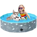 Demigreat Hundepool fur Große Kleine Hunde,80/120/ 160CM Faltbar Hunde Planschbecken, Tragbar & Eco-Friendly PVC Hunde Pool, Knochen