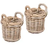 LEBENSwohnART 2er Set Rattankorb BAKUL rund Grey ca.20cm Aufbewahrungskorb Dekokorb Korb