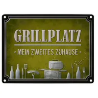 Trendaffe Grillplatz mein zweites Zuhause Metallschild in grün Grill