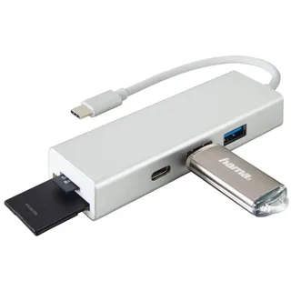 Hama 00135759 USB-3.1-Type-C-Hub 1:3 +Kartenleser Silber