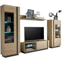 Furn.design Wohnwand Eiche Artisan grau Wohnkombination 4-teilig 290 x