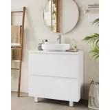 AODEMOKO Waschbeckenunterschrank, Badezimmerschrank mit 2 Große Schubladen, Unterschrank Waschbecken mit Füßen, 60 x 30 x 66 cm, Weiß - Weiß