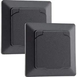 ChiliTec MILOS Schutzkontakt-Steckdose IP44, 250V/ 16A, inkl. Rahmen, UP, Anthrazit, 2 Stk