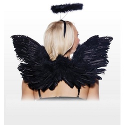 Leg Avenue Kostüm Sexy Schwarzer Engel Accessoire Set, Dark Angel Kostüm für Euren sexy Halloween-Auftritt! schwarz
