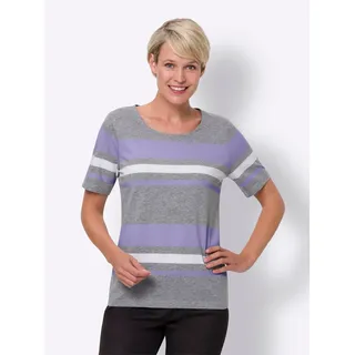 Sieh an! Kurzarmshirt in grau-meliert-lavendel-gestreift | Gr.: 46