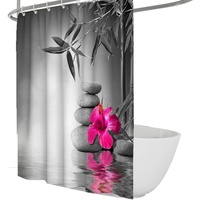 Grauer Duschvorhang, Zen-Stein, ruhiger Duschvorhang, rote Orchidee, Duschvorhang für Spa-Hotels und Zuhause, langlebig und waschbar, 200 W x 240 l