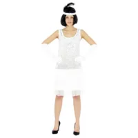 Foxxeo weißes 20er Jahre Pailletten-Kleid mit Fransen für Damen Elegantes Charleston Kostüm weiß zu Fasching und Karneval Größe XXL
