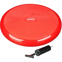 Relaxdays 9 x Balance Kissen, 140 kg Maximalgewicht, Balance Pad mit Luftpumpe, Ballsitzkissen mit Noppen, Fitness Kissen, rot