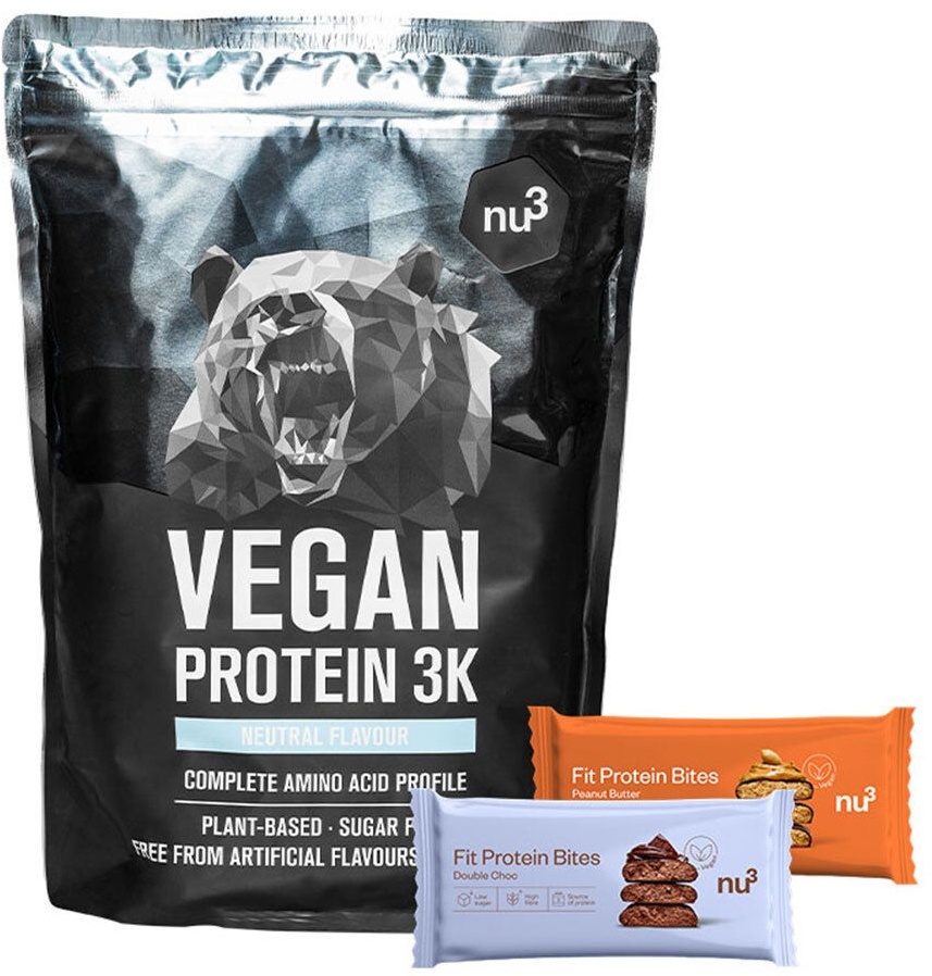 nu3 Vegan Protein 3K Shake, Neutral + Fit Protein Bites Peanut Butter + Fit Protein Bites Double-Choc 1 pc(s) set(s)