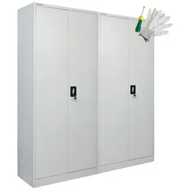 Proregal Mega Deal 2x Flügeltürenschrank ELEPHANT komplett montiert abschließbar 180x80x40cm Kleiderstange Stahlschrank Lichtgrau