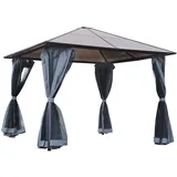 Pavillon Mit Polycarbonatdach Winterfest Alu-gartenpavillon Mit Vorhängen Und Fliegennetz 3x3 M Dunkelgrau