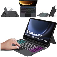 ROOFEI Galaxy Tab S9 FE+/S9+ Plus 12.4 Zoll Hülle mit Tastatur QWERTZ - Abnehmbare Tastatur mit Touchpad & 7 Farbige Beleuchtung & Kickstand - Tastatur Hülle für Samsung Galaxy Tab S9 FE+/Tab S9+ 2023