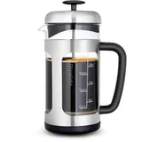 Easyworkz French Press Kaffeebereiter 1000 ml Kaffeepresse aus Edelstahl mit Borosilikatglas,rutschfester weicher Griff, Silber